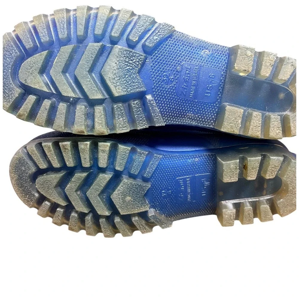 Ziv-Arit Rain Boots Mens 8 Blue Good‎ Vintage Lace Up Waterproof Jelly Lug Sole